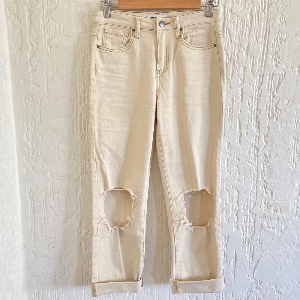 RSQ Beige High Rise Straight Leg Distressed Jeans Size 25